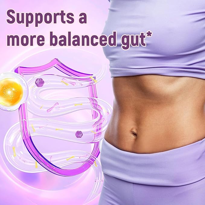 10G Fiber Gummies with 30 Billion CFU Probiotics, Grape Flavor, Bloating Support, Fiber Supplement with Vitamin C, ACV, Inulin, Sugar Free, 180 Count