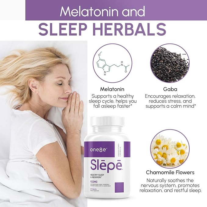 Slēpē Sleep Aid Supplement with Melatonin, GABA, Chamomile Flowers, Passion Flower, Hops, Lemon Balm - Natural Sleep Supplement for Adults for Restful Sleeping