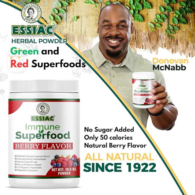 Essiac SuperFood for Immune Support 10.6 oz | 12 Organic Greens, Concentrated Antioxidants, Pre and Probiotics | Vegan, Dairy Free, Gluten Free| Non-GMO, No Added Sugar