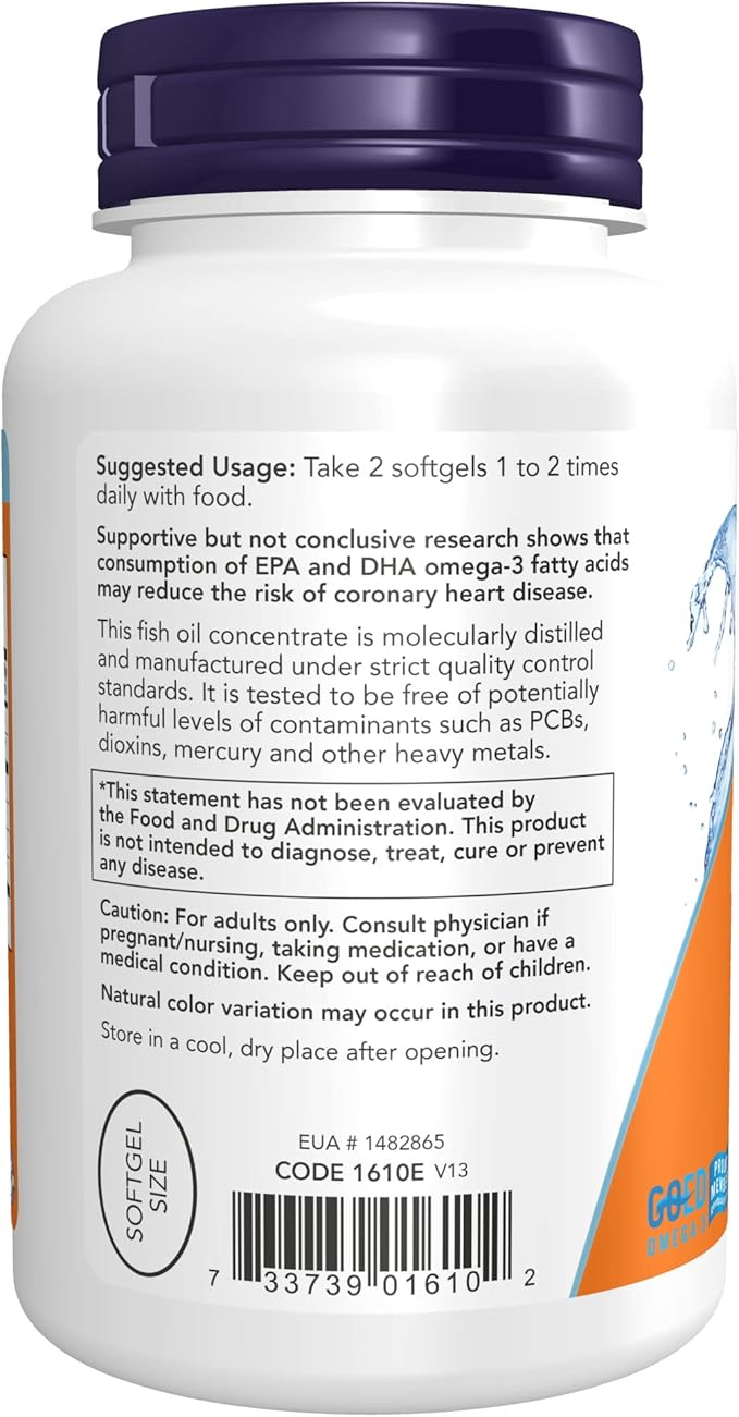 NOW Supplements, DHA-250 with 125 EPA, Molecularly Distilled, Supports Brain Health*, 120 Softgels (Pack of 2)