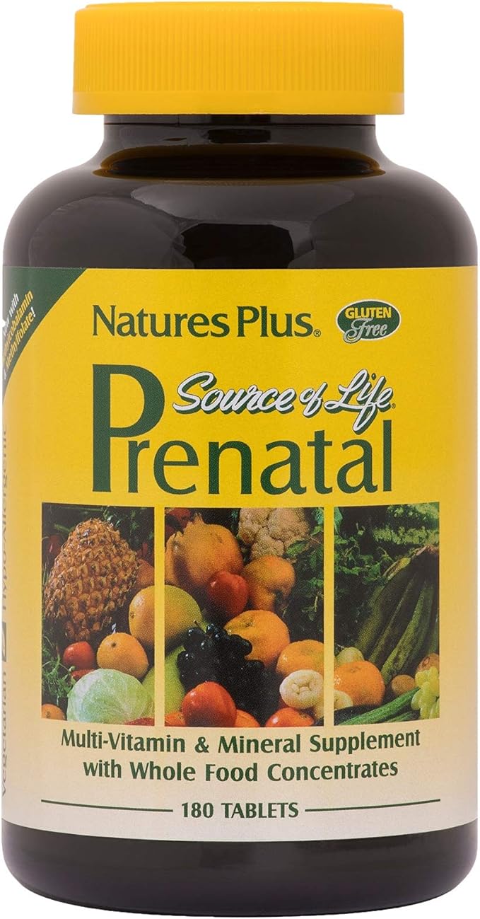 Natures Plus Source of Life Prenatal - 800 mcg Folate, 180 Vegetarian Tablets - All Natural Prenatal Vitamin & Minerals with Iron & Calcium - Optimal Health & Energy - Gluten-Free - 90 Servings