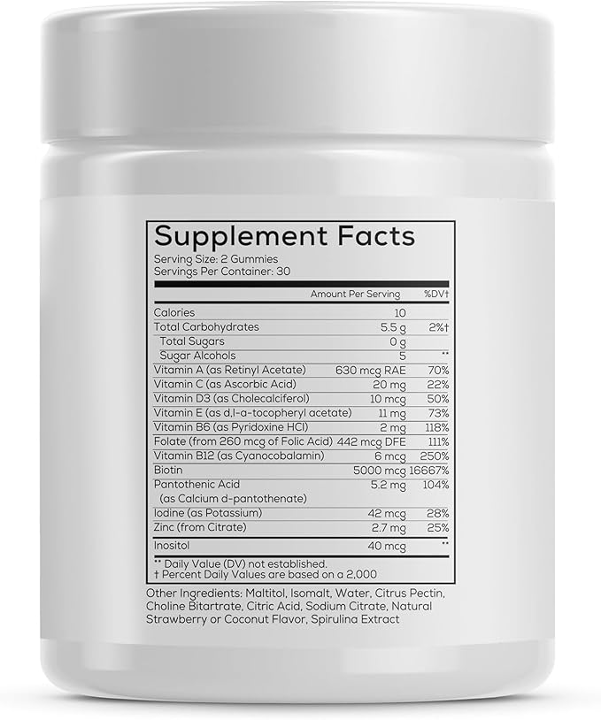 FLEUR Bloom & Glow Hair Skin and Nails Gummies, Hair Growth Supplement with Biotin & Inositol, Antioxidant Rich Vitamin A, C & E Gummies for Skin and Nail Repair, Sugar-Free, 60 Vegan Gummies