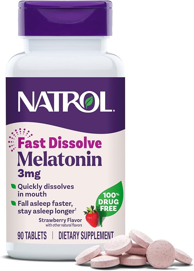 Natrol Fast Dissolve Melatonin 3 mg, Melatonin Supplements for Restful Sleep, Sleep Support for Adults, 90 Strawberry-Flavored Tablets, Up to a 90 Day Supply