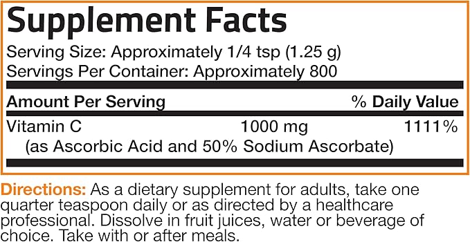 Buffered Vitamin C Powder Ascorbic Acid Buffered with Sodium Ascorbate Soluble Fine Crystals – Promotes Healthy Immune System and Cell Protection – Powerful Antioxidant - 1 Kilogram (2.2 Lbs)
