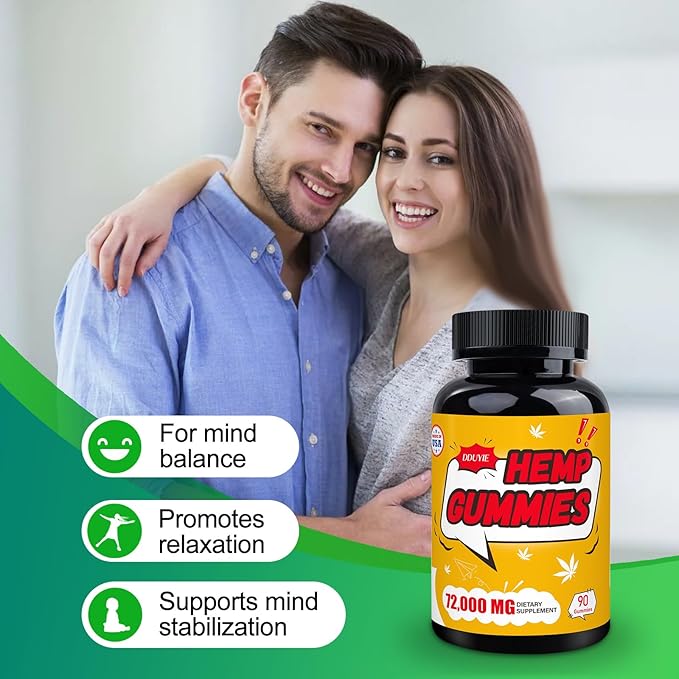 Hemp Gummies High Potency, Organic Hemp Supplement for Peaceful Bedtime, Pain, Mood - with Pure Hemp Oil Extract - Natural Edibles Hemp Gummy Bears - Vegan, Non-GMO, Sugar Free