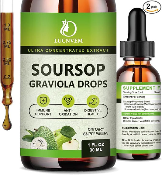 Organic Soursop Graviola Bitters Liquid Drops, Soursop Extract Organic Pure Rich in Multivitamin for Natural Antioxidant, Cell Support & Regeneration, Immune Boost - 2 FL OZ