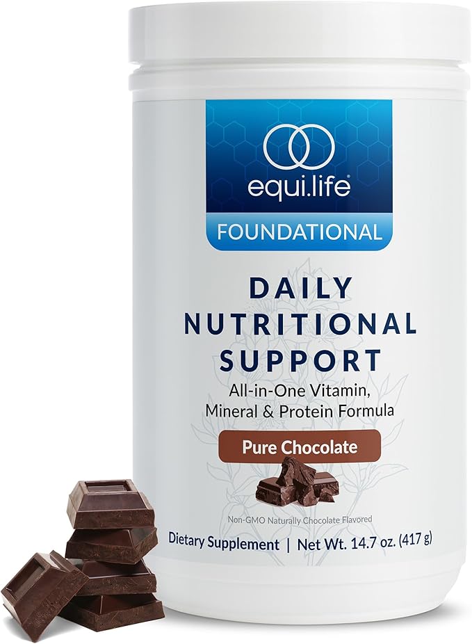 Equilife Daily Nutritional Support, All-in-one Multivitamin Meal Replacement, Pure Chocolate Flavor, with 15g Plant Protein, Supports Energy, Mood, Gut, and Skin Health (14 Servings Tub)