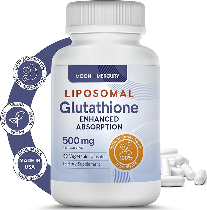 Liposomal Glutathione Non-GMO, Gluten Free 500mg Supplement - May Provide Immune Support, Liver Detox, Brain Health and Heart Health - 60 Glutathione Capsules