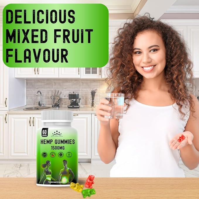 Hemp Gummies 1500mg | High Strength | Delicious Natural Fruit Flavour | Relaxation & Improve Sleep | Vegan & GMO-Free - 60 Gummies