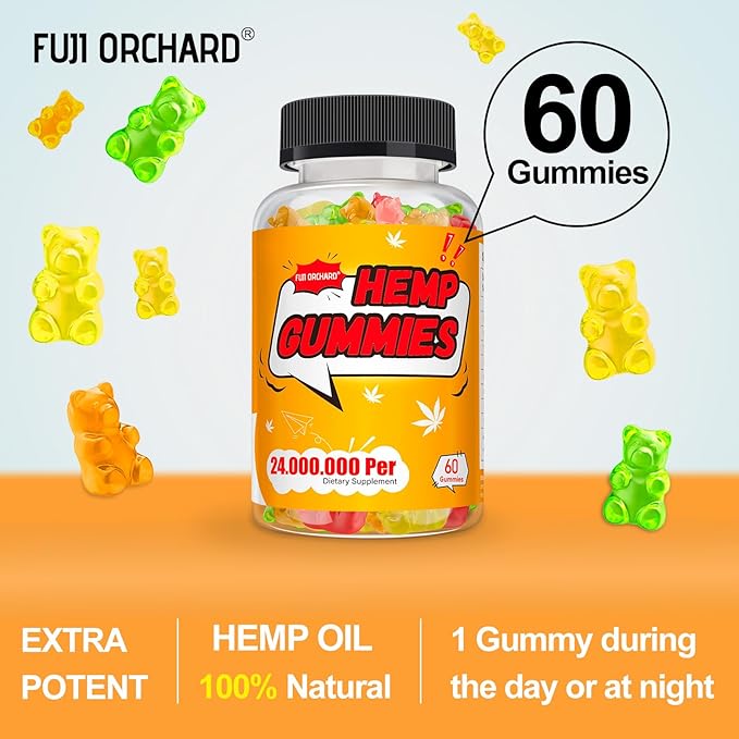 FUJI ORCHARD 24000mg Hemp Gummies High Potency - Hemp Gummies for Deep Bedtimes & Relaxation - Natural Hemp Oil Gummy for Adults - Gluten Free & Vegan - 60 Count