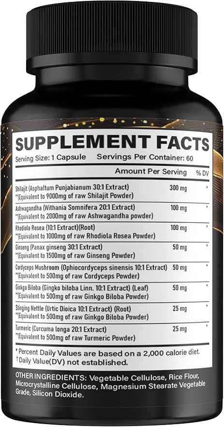 Sea Moss and Shilajit Bundle - Shilajit and Sea Moss Combo with Ashwagandha Black Seed Oil Turmeric Bladderwrack Burdock Root Black Pepper with Vitamins and Antioxidants - 60 Day Supply