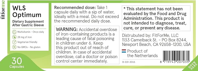 FitForMe Bariatric Multivitamins with Iron After Gastric Sleeve - One a Day WLS Optimum Capsule - 90 Days Supply of Vitamins & Minerals, Scientifically Proven