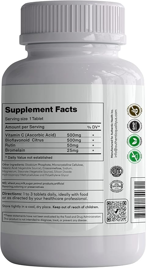 Authentic C 1:1 Bioflavonoids with Vitamin C 120 Tablets, Kosher Certified