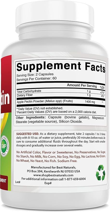 Best Naturals Apple Pectin 700 mg - Dietary Fiber - Intestinal Support - 120 Capsules (120 Count (Pack of 3))