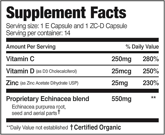 EZC Pak 5-Day Immune System Booster with Echinacea, Vitamin C, Zinc & Vitamin D - Tapered Immune Support Supplement for Adults - Supports Immunity, Easy Travel-Size Supplement Pack - (Pack of 2)