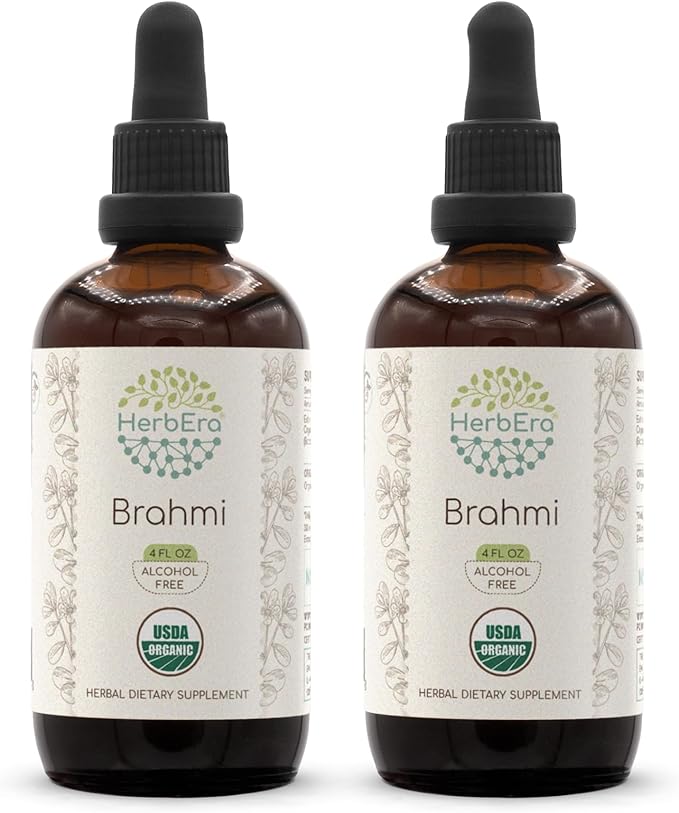 Brahmi B120 USDA Organic Tincture | Alcohol-Free Extract, High-Potency Herbal Drops | Certified Organic Brahmi (Bacopa Monnieri) Dried Herb (2x4 fl oz)