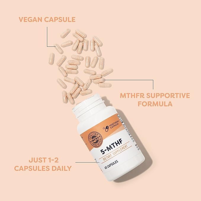 Vimergy 5-MTHF Capsules – 60 Servings (1 Capsule/Serving) 8500mcg L-Methylfolate Glucosamine and 500 mcg Vitamin B12 Supplement –Bioavailable Folate Supplement for Women and Men Vegan 5 mthf (60 ct)