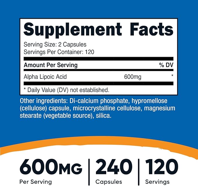 Nutricost Alpha Lipoic Acid 600mg Per Serving, 240 Capsules - Gluten Free, Vegetarian Capsules, Soy Free & Non-GMO