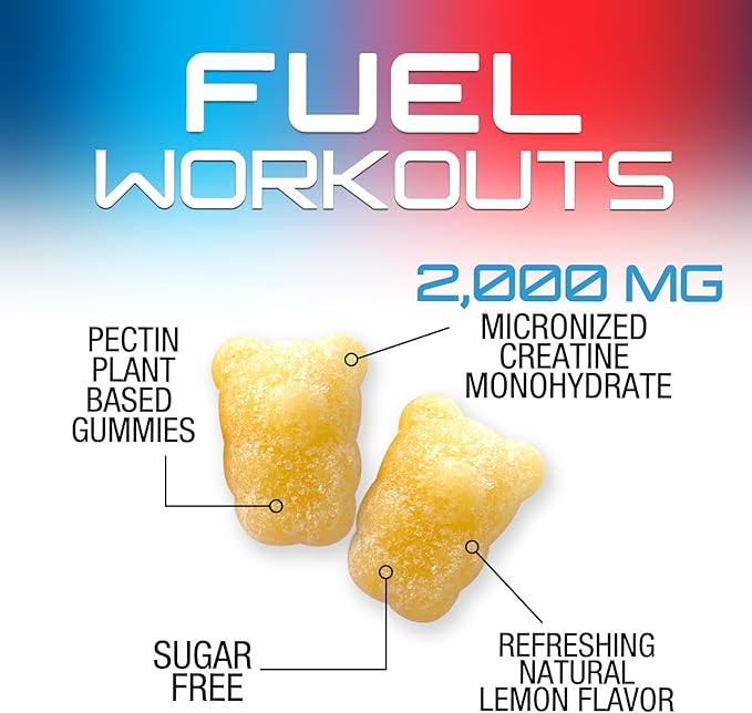 Creatine Monohydrate Gummies 2000mg for Men & Women, Sugar Free Chewables Creatine Monohydrate Pre-Workout Supplement Supports Muscle Recovery, Performance and Strength - Lemon Flavor - 60 Count