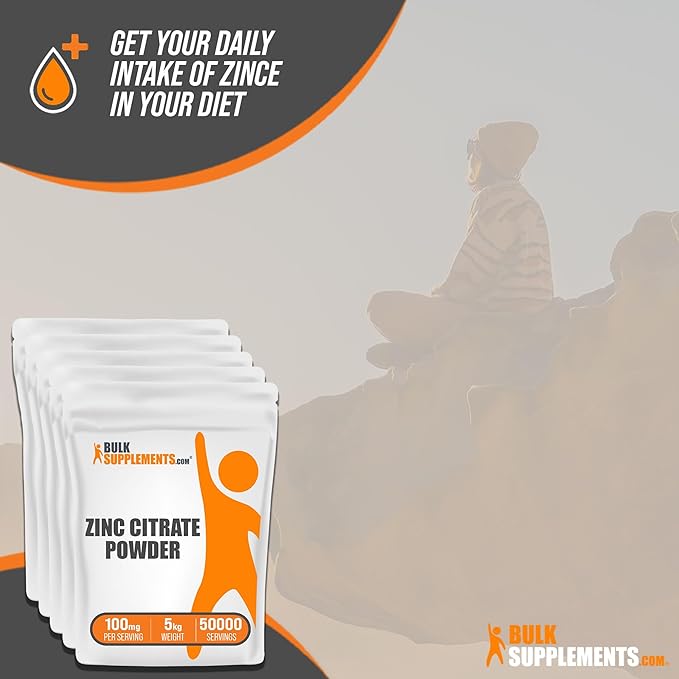 BulkSupplements.com Zinc Citrate Powder - Zinc Supplements, Zinc 30mg, Zinc Powder - Pure Zinc Citrate, for Immune Support - Gluten Free, 100mg per Serving, 5kg (11 lbs)