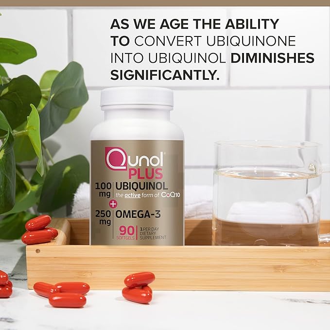 Qunol Plus Ubiquinol with Omega-3 Fish Oil - Antioxidant Supplement for Heart Health and Energy Production, Active Form of CoQ10, 90 Count