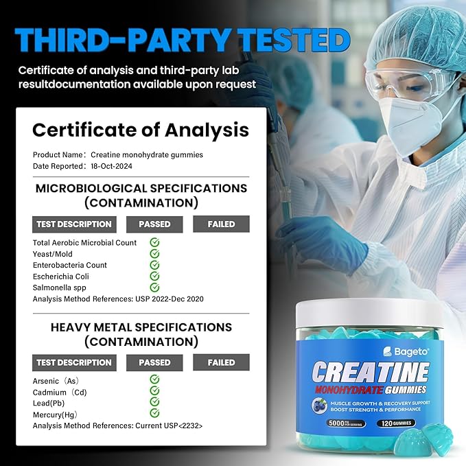 Creatine Monohydrate Gummies 5000mg for Men & Women, Gomitas de Creatina 5g Creatine Monohydrate, 0g Sugar Chewables Creatine Pre-Work Out for Muscle Strength, Vegan,120 Count, Blueberry Flavor