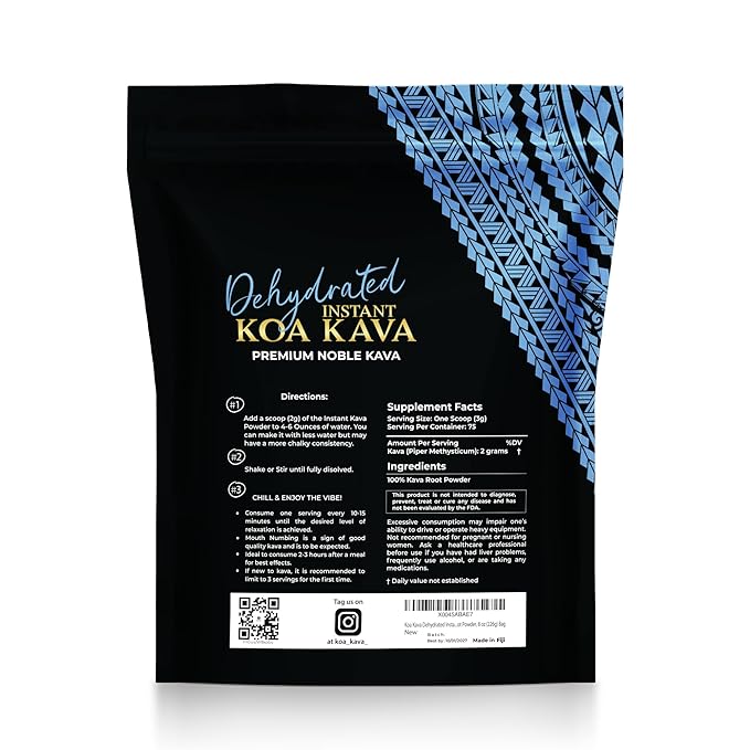 Koa Kava Dehydrated Instant Kava - 100% Dehydrated Instant Green Fijian Kava Root Powder, 8 oz (226g) Bag