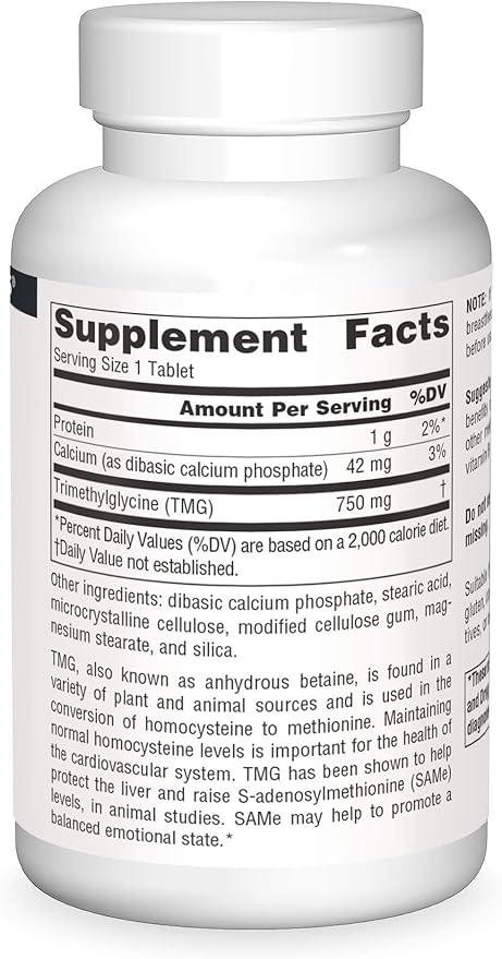 Source Naturals TMG 750mg Trimethylglycine (Anhydrous Betaine) - 120 Tablets