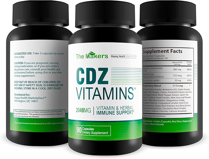 The Makers CDZ Vitamins - Our Best Health Supplement - Vitamin C D Zinc & Herbs - Full Body Health Supplements - Cdz Supplement Vitamin C D and Zinc - Overall Health Support - Full Body Supplements