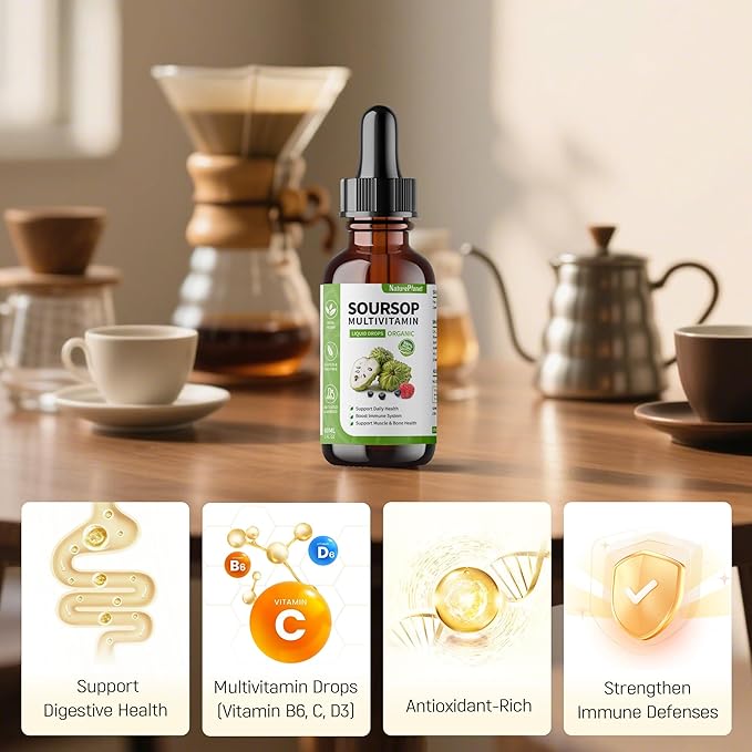 Organic Soursop Bitters and Black Seed Oil Drops Bundles with Vitamins D3, K2, B6, C | Vegan, Non-GMO, Gluten-Free