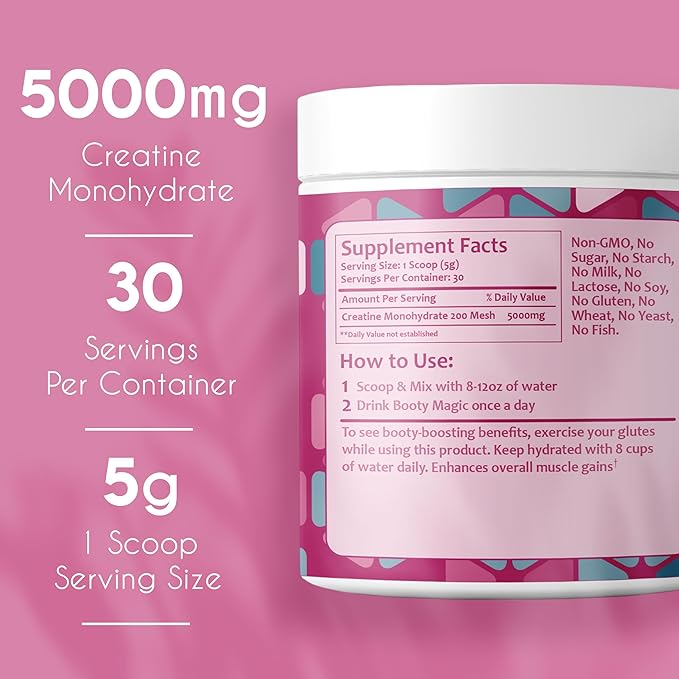 Booty Building Creatine - Unveil Glute Gains and Muscle Growth for Women, Micronized for Enhanced Big Booty Results - 30 Servings