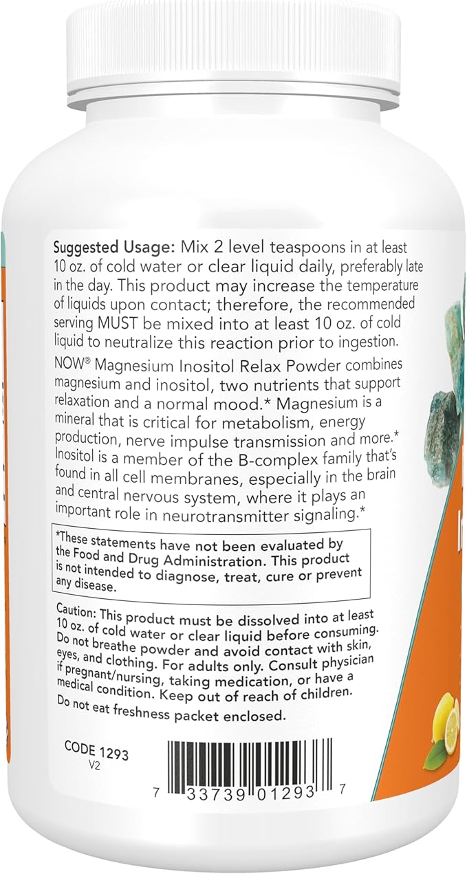 NOW Foods Supplements,powder Magnesium Inositol Relax, Nervous System Support*, Fizzy Lemonade Flavor, 16-Ounce
