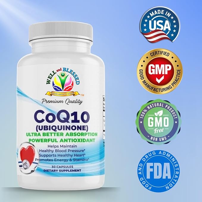 CoQ10 (Ubiquinone) - 30 Capsules - Ultra Better Absorption Formula - Promote Energy and Stamina - Vegan and Vegetarian Friendly - Free from Artificial Additives