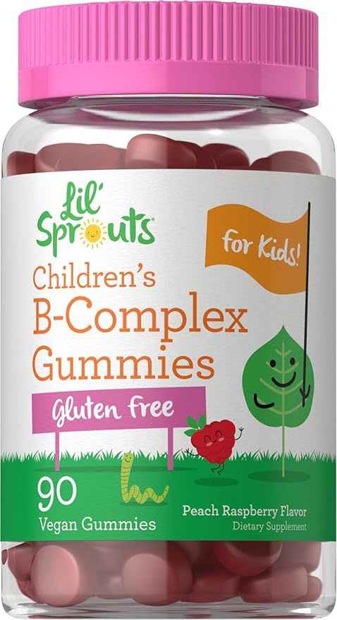 Carlyle Kids B Complex Gummies | 90 Count | Peach Raspberry Flavor | Non-GMO, Gluten Free & Vegan Supplement | Lil' Sprouts