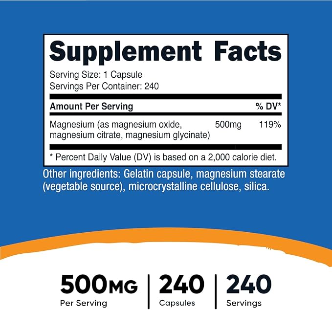 Nutricost Magnesium Complex 500mg, 240 Capsules - Magnesium Oxide, Citrate, and Glycinate - Gluten Free and Non-GMO