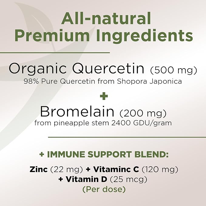 Gade Nutrition Organic Quercetin with Bromelain Vitamin C and Zinc | Immune Support Supplement Quercetin 500mg Capsules | Bioflavonoids Made in USA Third Party Tested