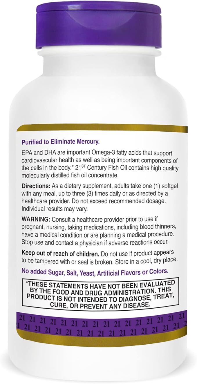 21st Century Fish Oil 1000 mg Softgels, 120 Count