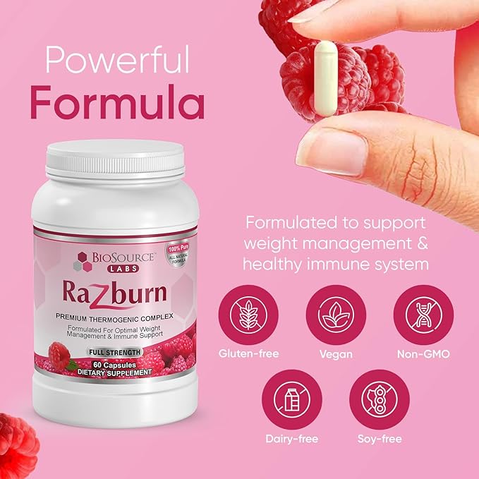 Razburn Weight Management Supplement, Green Tea Extract, Caffeine & Botanical Blend, Energy & Metabolism Support Pills for Men & Women, 60 Capsules