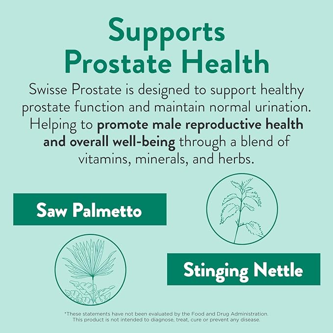 Swisse Saw Palmetto Prostate Supplement for Men | Reproductive Health & Prostate Support with Zinc, Selenium & Stinging Nettle | 50 Tablets