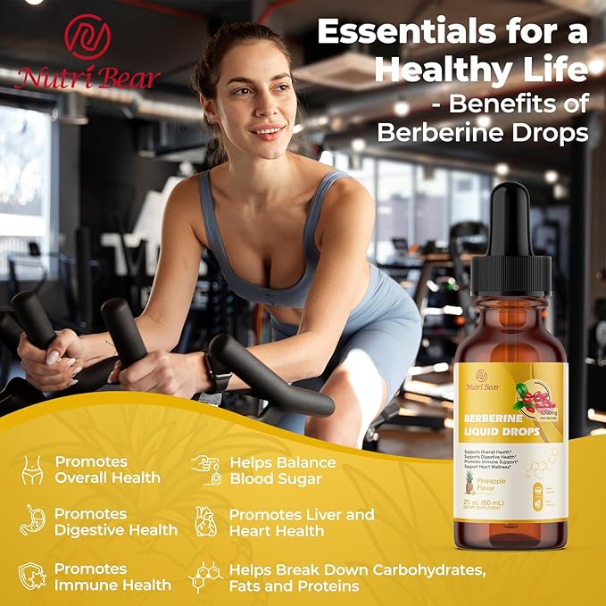 Berberine Supplement Liquid Drops, AMPK Berberine with Ceylon Cinnamon, Turmeric, Bitter Melon, 12 Organic Ingredients, 10X Strength Vegan Supplement for Immune & Digestive Support, 2 fl oz