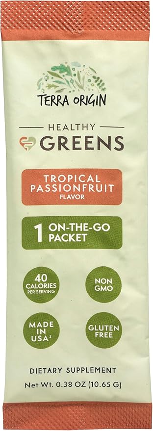 TERRA ORIGIN Greens Powder Superfood Supplement | 15 Packets | Supports Digestion | with Probiotic Blend, Digestive Enzymes, Antioxidants, Spirulina, Chlorella | Tropical Passionfruit