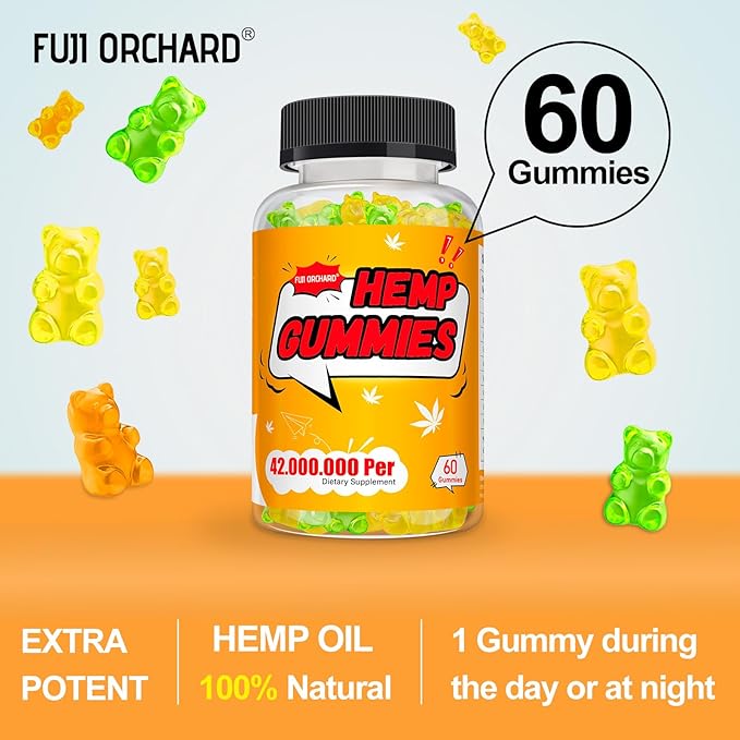 FUJI ORCHARD 42000mg Hemp Gummies High Potency - Hemp Gummies for Deep Bedtimes & Relaxation - Natural Hemp Oil Gummy for Adults - Gluten Free & Vegan - 60 Count