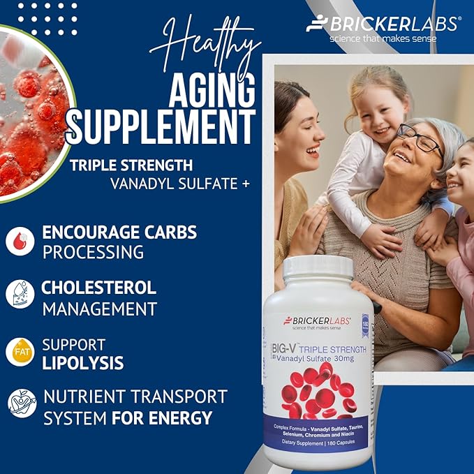 Big-V Triple Strength Vanadyl Supplement: Vanadyl Sulfate 30 mg, Taurine 600 mg, Selenium, Chromium and Niacin, Blended Mineral Supplement, 180 Capsules (180 Servings)