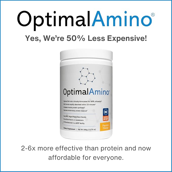 optimal amino Amino Acid Powder | 99% Utilized Essential Amino Acid (EAA) Supplement | Pre/Post Workout & Muscle Recovery | NSF for Sport Certified | Passion Mango Flavor