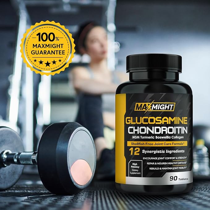 Glucosamine Chondroitin MSM Turmeric, Boswellia, 12-in-1, Joint Comfort, Mobility, Lubrication & Strength for Men Women & Senior, 90 Tab, No Shellfish