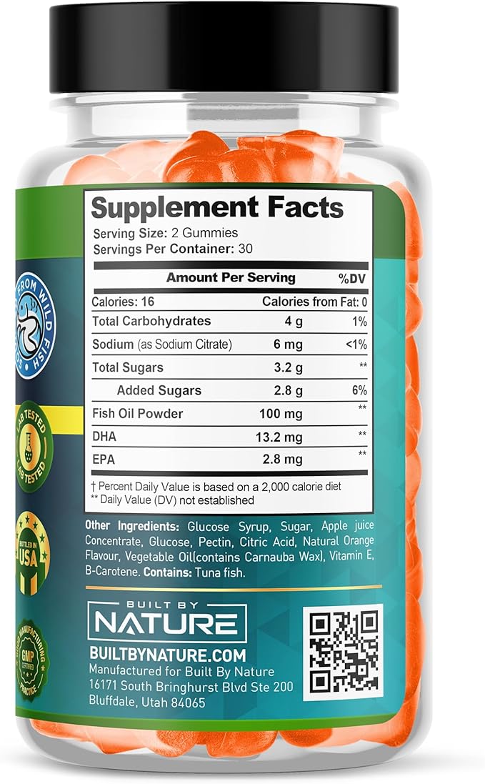 Omega 3 Fish Oil Gummies with EPA & DHA from Wild Fish - Triple Strength Omega 3 Fish Oil Gummy, Supports Healthy Heart, Brain & Immune System, Burpless & Natural - 60 Gummies, 30 Day Supply
