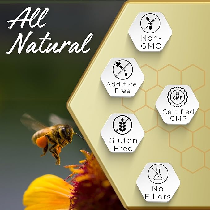 Royal Jelly Capsules – 500 mg Energy, Glowing Skin and Brain Booster Supplement | Non-GMO, Gluten-Free, 60 Easy-to-Swallow Veggie Capsules