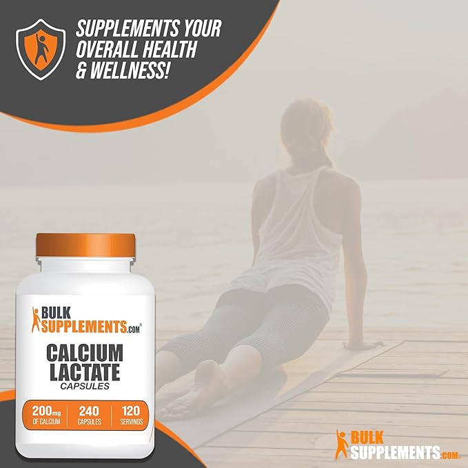 BulkSupplements.com Calcium Lactate Capsules - Calcium Lactate Supplement, 200mg per Serving - 240 Capsules (Pack of 1)