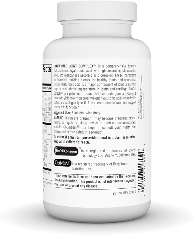 Source Naturals Hyaluronic Joint Complex with Glucosamine, Chondroitin & MSM Extra Strength - 120 Tablets