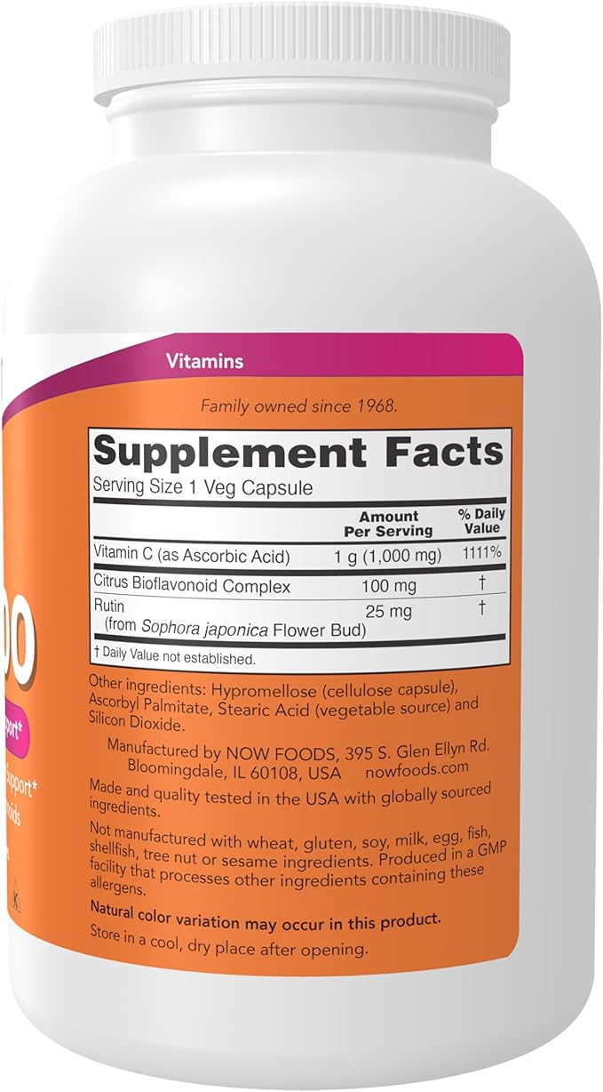 NOW Foods Supplements, Vitamin C-1,000 with 100 mg of Bioflavonoids, Antioxidant Protection*, 500 Veg Capsules